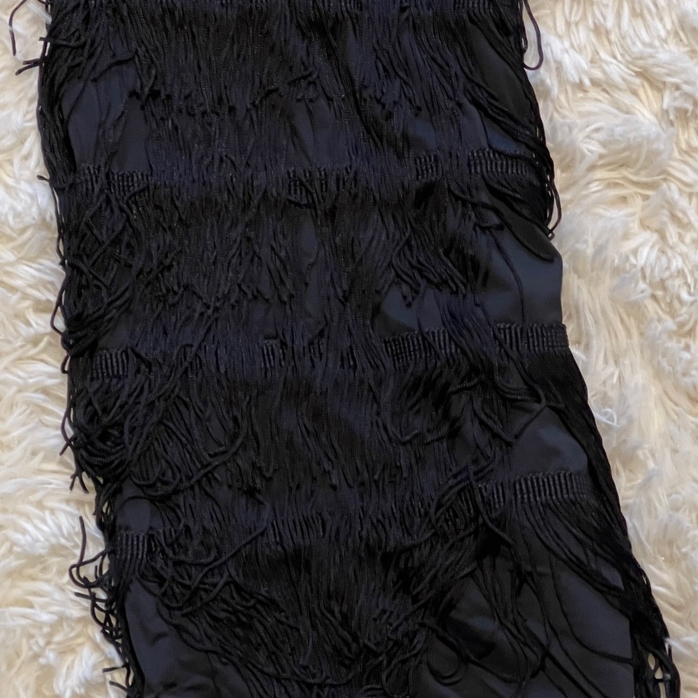 Black Layered Fringe Pants Wide Leg Tassel Streetwear Boho Festival Goth Small - Picture 3 of 8
